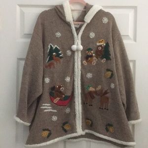 Winter Forest Teddy Bear Sweater with Hoodie